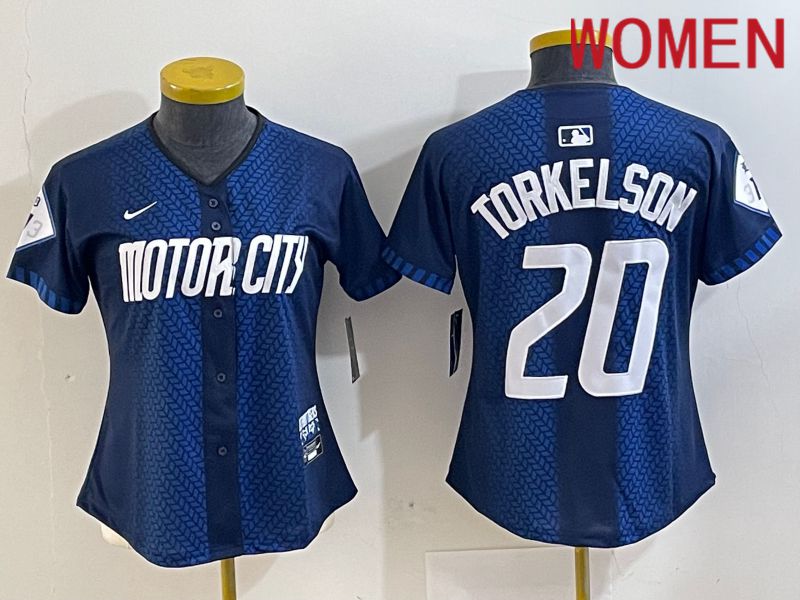 Women Detroit Tigers #20 Torkelson Blue City Edition Nike 2024 MLB Jersey style 1->women mlb jersey->Women Jersey